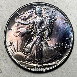 1947 WALKING LIBERTY HALF DOLLAR- BU-GEM TONED purple UNCIRCULATED