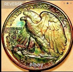 1947 Walking Liberty 50c GEM BU HIGH-GRADE RAINBOW TONING