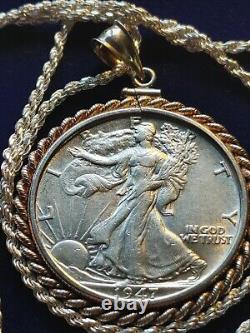 1947 Walking Liberty Half Dollar Pendant on a 24.925 Silver Italian Rope Chain