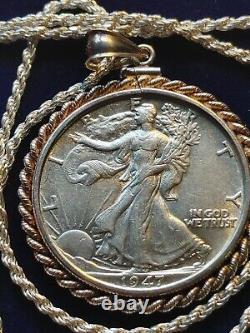 1947 Walking Liberty Half Dollar Pendant on a 24.925 Silver Italian Rope Chain