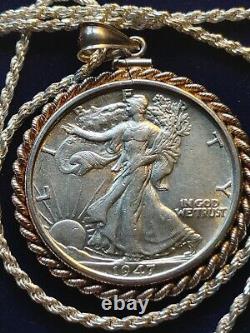 1947 Walking Liberty Half Dollar Pendant on a 24.925 Silver Italian Rope Chain
