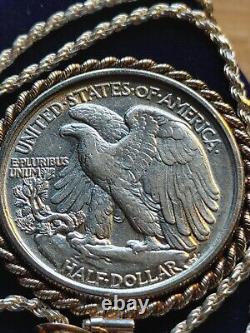 1947 Walking Liberty Half Dollar Pendant on a 24.925 Silver Italian Rope Chain