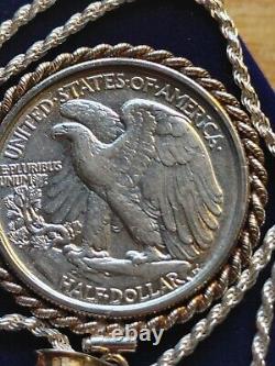 1947 Walking Liberty Half Dollar Pendant on a 24.925 Silver Italian Rope Chain
