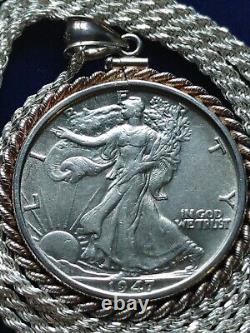 1947 Walking Liberty Half Dollar Pendant on a 24.925 Silver Italian Rope Chain