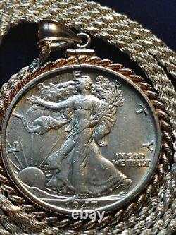 1947 Walking Liberty Half Dollar Pendant on a 24.925 Silver Italian Rope Chain