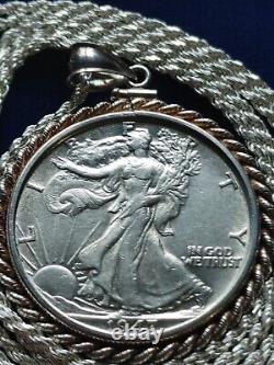 1947 Walking Liberty Half Dollar Pendant on a 24.925 Silver Italian Rope Chain