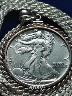 1947 Walking Liberty Half Dollar Pendant on a 24.925 Silver Italian Rope Chain