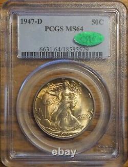 1947-d Walk. Liberty Half Dollar-pcgs-ms-64 Tone 6631.64/18525579 Cac Verify