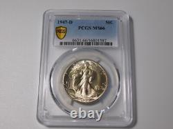 1947-d Walking Liberty Silver Coin Half Dollar Gold Shield Pcgs Graded Ms66