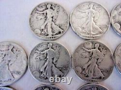 19 Walking Liberty Half Dollar Coins 90% Silver $9.50 Face in Cull Condition