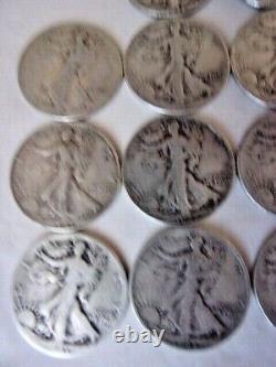 19 Walking Liberty Half Dollar Coins 90% Silver $9.50 Face in Cull Condition