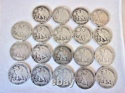 19 Walking Liberty Half Dollar Coins 90% Silver $9.50 Face in Cull Condition