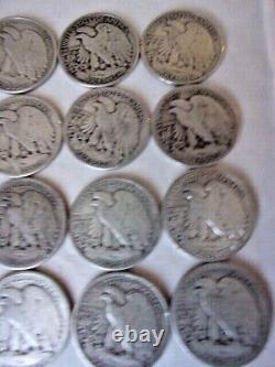 19 Walking Liberty Half Dollar Coins 90% Silver $9.50 Face in Cull Condition