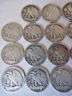 19 Walking Liberty Half Dollar Coins 90% Silver $9.50 Face in Cull Condition