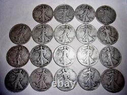 19 Walking Liberty Half Dollar Coins 90% Silver $9.50 Face in Cull Condition