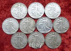 1/2 Roll of 10 Liberty Walking Silver Half Dollars, 50C, Mixed Dates & Mints