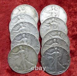 1/2 Roll of 10 Liberty Walking Silver Half Dollars, 50C, Mixed Dates & Mints