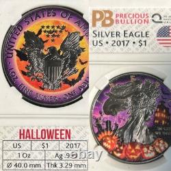 #1 RARE USA 1 oz Halloween Ghost American SILVER EAGLE Walking Liberty 2017 Coin