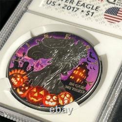 #1 RARE USA 1 oz Halloween Ghost American SILVER EAGLE Walking Liberty 2017 Coin