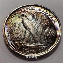 1 oz. 999 Silver Round Walking Liberty CM Crown Mint Rainbow Toning Q3381