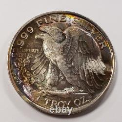 1 oz. 999 Silver Round Walking Liberty CM Crown Mint Rainbow Toning Q3381