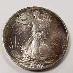 1 oz. 999 Silver Round Walking Liberty CM Crown Mint Rainbow Toning Q3381