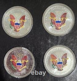 2000 1oz Silver Colorized Walking Liberty RARE 2 SIDES OF COLOR SET OF 4