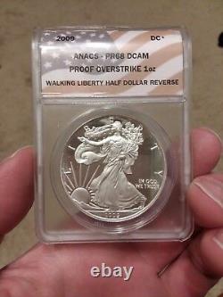 2009 PF68 DCAM Walking Liberty Overstrike Half-Dollar ANACS Silver Eagle