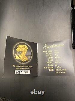2014 Silver Eagle Walking Liberty-Golden Enigma Coin, Ruthenium+24K Gold Gilded