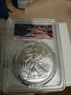 2017 (p) Silver Eagle Pcgs Ms70 Fs Struck At Philadelphia Flag Cleveland Pop 11