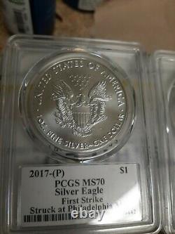 2017 (p) Silver Eagle Pcgs Ms70 Fs Struck At Philadelphia Flag Cleveland Pop 11