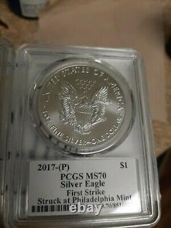 2017 (p) Silver Eagle Pcgs Ms70 Fs Struck At Philadelphia Flag Cleveland Pop 11