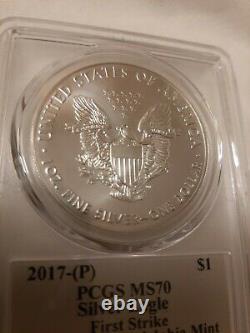 2017 (p) Silver Eagle Pcgs Ms70 Fs Struck At Philadelphia Flag Cleveland Pop 11