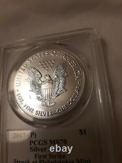 2017 (p) Silver Eagle Pcgs Ms70 Fs Struck At Philadelphia Flag Cleveland Pop 11