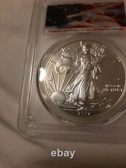 2017 (p) Silver Eagle Pcgs Ms70 Fs Struck At Philadelphia Flag Cleveland Pop 11