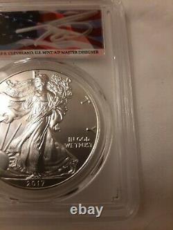 2017 (p) Silver Eagle Pcgs Ms70 Fs Struck At Philadelphia Flag Cleveland Pop 11