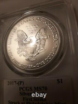 2017 (p) Silver Eagle Pcgs Ms70 Fs Struck At Philadelphia Flag Cleveland Pop 11