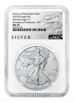 2021 (P) Silver Eagle T1 Emergency Prod FDI NGC MS70 Walking Liberty Label