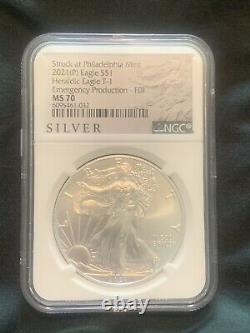 2021 (P) Silver Eagle T1 Emergency Prod FDI NGC MS70 Walking Liberty Label