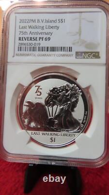 2022 British Virgin Islands 1 oz Silver LAST WALKING LIBERTY Coin NGC PF69
