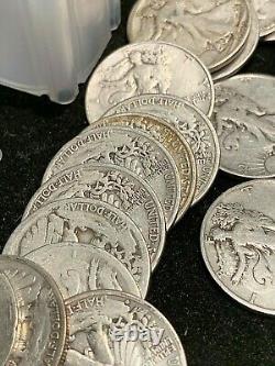 20 CIRCULATED 1 ROLL 90% SILVER WALKING LIBERTY HALF DOLLARS $10 FACE full date