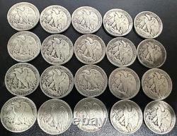 20 Coin Lot Walking Liberty 1/2 Dollar 90% Silver 1930s-40s