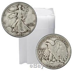 20 Coin Roll Lot Of 90% Silver $10 FV USA Made Walking Liberty Half Dollars