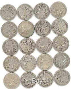 20 Coins Full Roll Walking Liberty Half Dollar Lot 90% Silver Old US SEE PICS
