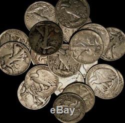 20 Walking Liberty Half Dollars, 90% Silver Coin Lot, Circulated Lot