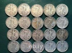 20 Walking Liberty Half Dollars Lot (all 1930s). 90% Silver. SEE PICS