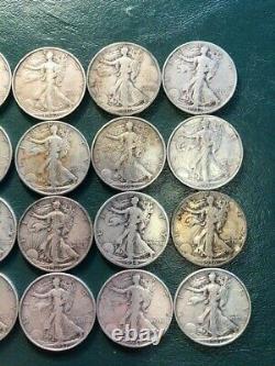 20 Walking Liberty Half Dollars Lot (all 1930s). 90% Silver. SEE PICS