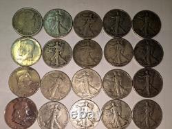 20x 90% Silver Half Dollars Walking Liberty, Franklin, Kennedy, Barber 7.1 T 20x 90% Silver Half Dollars Walking Liberty, Franklin, Kennedy, Barber 7.1 T