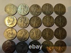 20x 90% Silver Half Dollars Walking Liberty, Franklin, Kennedy, Barber 7.1 T 20x 90% Silver Half Dollars Walking Liberty, Franklin, Kennedy, Barber 7.1 T