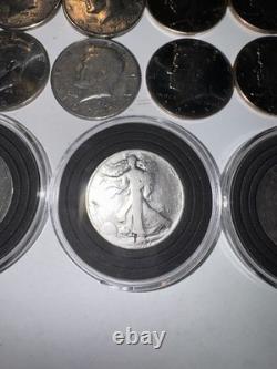 24 Coin Lot 4 Silver Walking Liberty Halves + 20 Kennedy Halves Mixed Dates